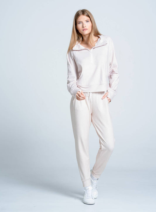 Women's Renew Heather 1/4 Zip Long Sleeve - BEIGE